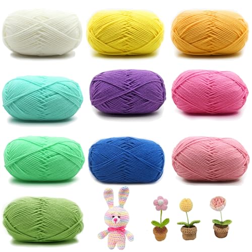 Häkelgarn, 10 Stück Handstrickgarn Baumwollgarn, 50g handstrickgarn Baumwollgarn, Garnset aus Wolle, Enthält Milchbaumwollgarn, Geeignet für Kleider und Hosen, 10 Farben von Yudobliss