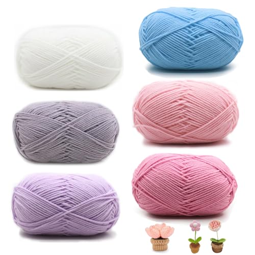 Häkelgarn, 6 Stück Strick und Häkelgarn, 50g Baumwollgarn für Häkelarbeiten, Handstrickgarn Set, Enthält Milchbaumwollgarn, Mehrfarbiges Crochet Yarn, Geeignet für Kleider und Hosen, 6 Farben von Yudobliss
