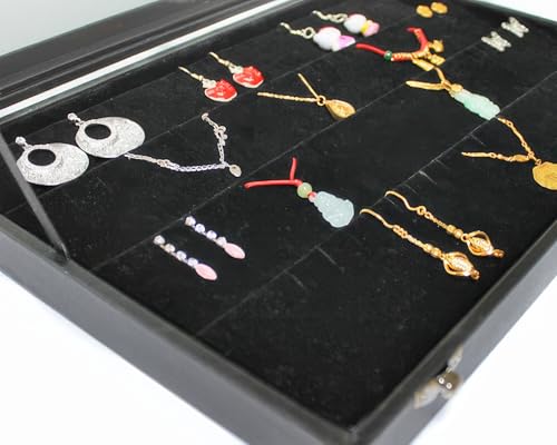 Schmuckkasten Schmucklade Schmuckkästchen Schmucktablett Glasdeckel für Ohrringe Anhänger schwarz von Yudu