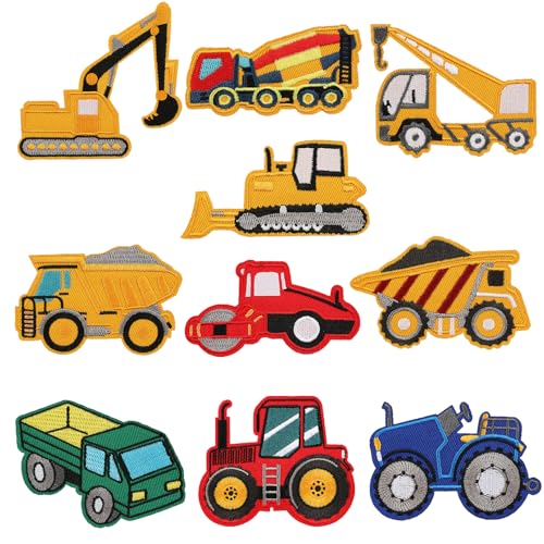 10 Stück Bügelflicken Kinder,Flicken Zum Aufbügeln Kinder,Baufahrzeug Bügelbilder für Textilien,Aufbügel Patches,Bügelbilder Aufnäher,Jungs Cars Patches Bügelpatch,für jeans Hosenflicken Jacke von YueJieSelected