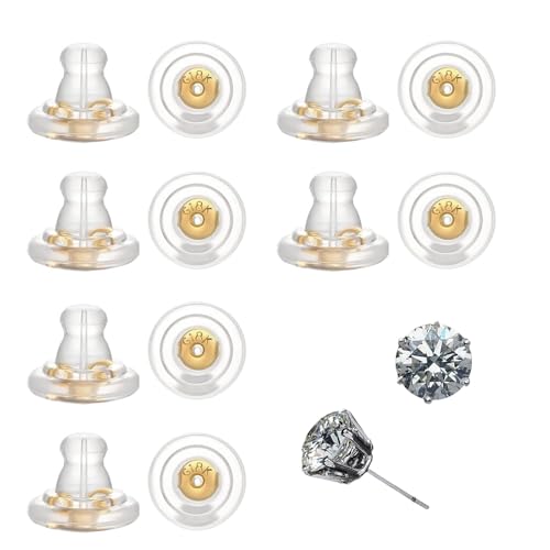 12-Stück Ohrstecker Verschluss Silikon,Sport Ohrringe Stecker Verschlüsse,Gold Ohrring Verschluss Silikon Ohrring Stopper Abkleben,Ohrringe Verschluss,Flachem Ohrringverschlüsse,Flacher Ohrringheber von YueJieSelected
