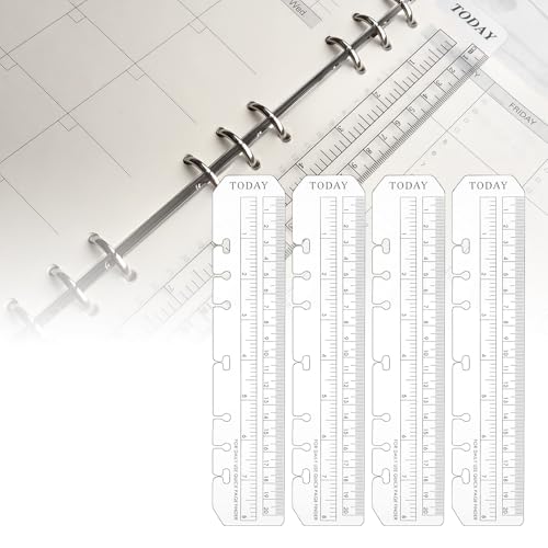4-Stück Lesezeichen Lineal, A5 Seitenmarker Lineal, Ordner, Kunststoff Seite Marker, Page Finder für A5 Format 6-Loch Binder Notizbuch, DIY Loseblatt Notebook Standard 6 Löcher Lesezeichen Lineal von YueJieSelected