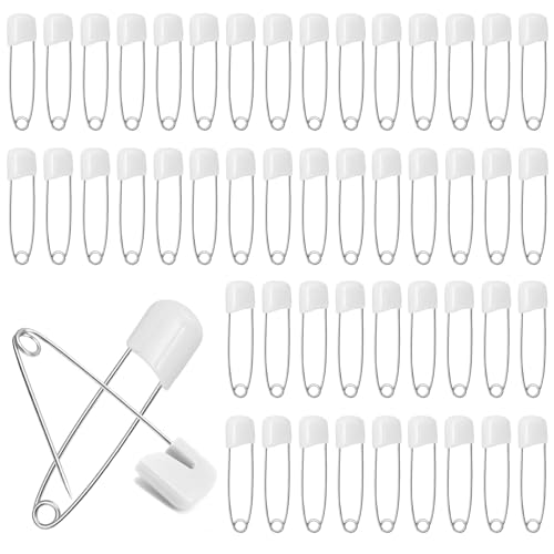 50-Stück Baby-Sicherheitsnadeln,Windelnadeln,40mm Windel Stifte,Weiß Sicherheitsnadeln,Kinder Clothes Verschluss Stifte mit Sicherheitsverschluss,Safety Pins Set für Kunsthandwerk Nähen Kleidung Kunst von YueJieSelected
