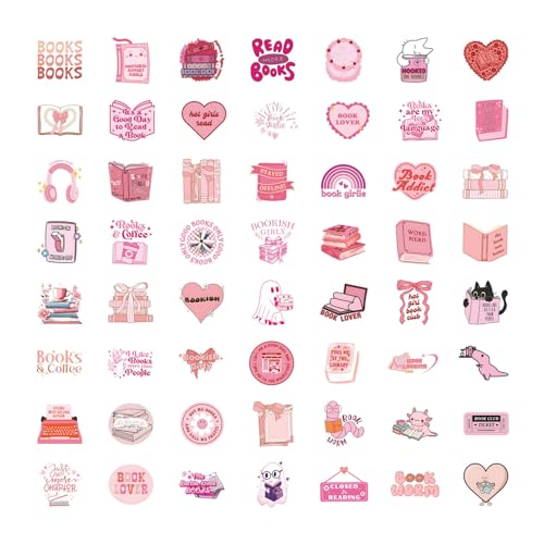 60 Stück Aesthetic Rosa Süß Kindle Sticker, Bookish Wasserfeste Kawaii Deko, Aufkleber Accessories für Booktok Lesen Zubehör Laptops Sammelalben Wasserflaschen Koffer von YueJieSelected