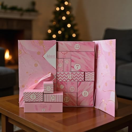 Befüllbare Countdown-Kalenderboxen – Befüllen Sie Ihren eigenen Adventskalender, 24 Tage Adventskalender, leer zum selber befüllen, Rosa, Weihnachts-Countdown-Kalen-Ndar-Box für Befüllbare Countdown-Kalenderboxen – Befüllen Sie Ihren eigenen Adventskalender, 24 Tage Adventskalender, leer zum selber befüllen, Rosa, Weihnachts-Countdown-Kalen-Ndar-Box für von Yuecjian