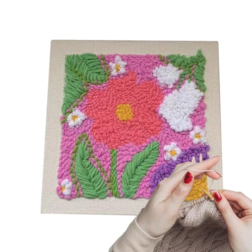 Yuecjian Punch Needle Kits - Punch Embroidery Set - Heimtextilien Für Spiegel Tischset Tragetasche Baumschmuck Kuh Sonnenblume Gänseblümchen Deko von Yuecjian