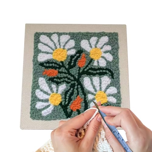 Yuecjian Punchnadel Set Für Erwachsene | Bunte Stickerei Sets - Heimtextilien Für Spiegel Tischset Tragetasche Baumschmuck Kuh Sonnenblume Gänseblümchen Deko von Yuecjian