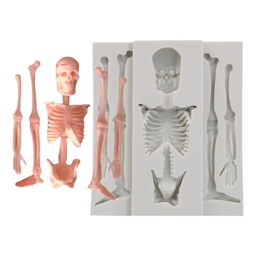 Yuecjian Skelett Silikonform, Silikon Totenkopfform,Küche Backform Silikon Kerzenmacher Schokoladenformen | Epoxidharz-Gussformen, flexible, gruselige Aromatherapie-Formen für Gummi-Kekse von Yuecjian
