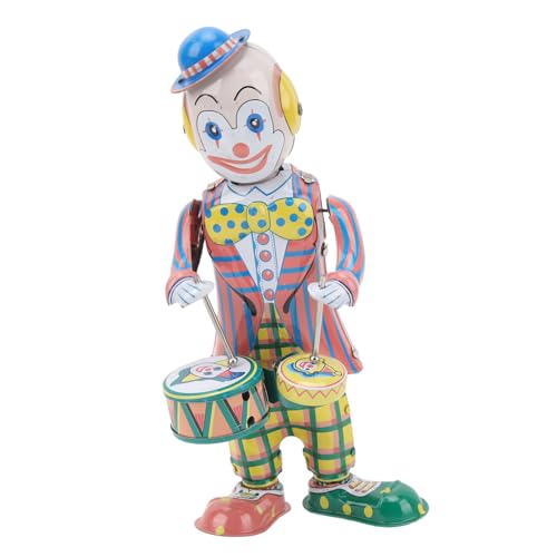 Yuecoom Retro-Uhrwerk-Clown-Schlagzeuger-Figur, Vintage-Clown, Vintage-Clown-Spielzeug, Aufzieh-Clown, Für Kinder, Tischdekoration, Ornament, Partygeschenk, Geschenk, Weißblech von Yuecoom