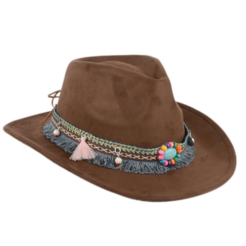 Yuedefly Cowboy Hut,Cowboyhut Damen Herren Westernhut Fedora Hut mit Lederband Sheriff, Wilder Westen, Verkleidung, Kostüm, Karneval, Mottoparty(braun) von Yuedefly
