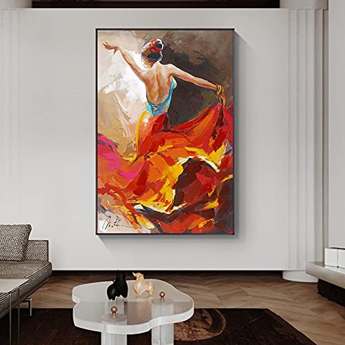 Abstrakte Wandkunst Bilder Heißer Flamenco-Tänzer Helle Farbe Stil Leinwand Malerei Für Wohnzimmer Wohnkultur Poster 80x100cm (32x39in) Rahmenlos von Yuefa Art