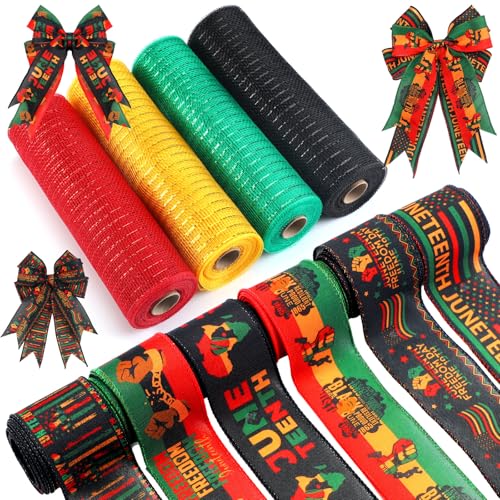 10 Rollen Band inklusive 4 Rollen Poly-Metallic-Mesh-Band 6 Rollen Juteband mit Drahtrand, Wickelband für Heimwerker, Handwerk, Heimdekoration (Juneteth, Retro-Farbe) von Yuefunny