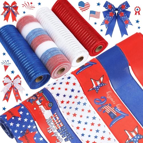 Yuefunny Patriotische Bänder zum 4. Juli zum 4. Juli, 6 Rollen, 6,3 cm x 4,5 m, patriotisches Juteband mit Drahtrand, 4 Rollen à 25,4 cm x 9,1 m, Netz-Rollen, rot, blau, weiß, Verpackung, Handwerk für Yuefunny Patriotische Bänder zum 4. Juli zum 4. Juli, 6 Rollen, 6,3 cm x 4,5 m, patriotisches Juteband mit Drahtrand, 4 Rollen à 25,4 cm x 9,1 m, Netz-Rollen, rot, blau, weiß, Verpackung, Handwerk für von Yuefunny