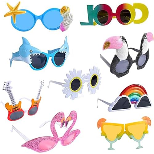 Yuelulala 9 Paar Runup Partybrille Lustige Sonnenbrille Funky Party Sonnenbrille für Freizeit Neuheit Hawaii Brille Partyzubehör Neuheit Partybrille Erwachsene Cosplay Party (A123-9) von Yuelulala