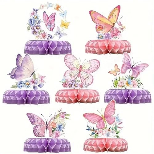 Yuelulala Schmetterlings-Tischdekorationen, Schmetterlings-Tafelaufsätze für Tische, Rosa, Lila, Wabendekoration, Garten, Schmetterling, Themenparty, Zubehör für Geburtstag, Mädchen, Feenparty (A141 von Yuelulala