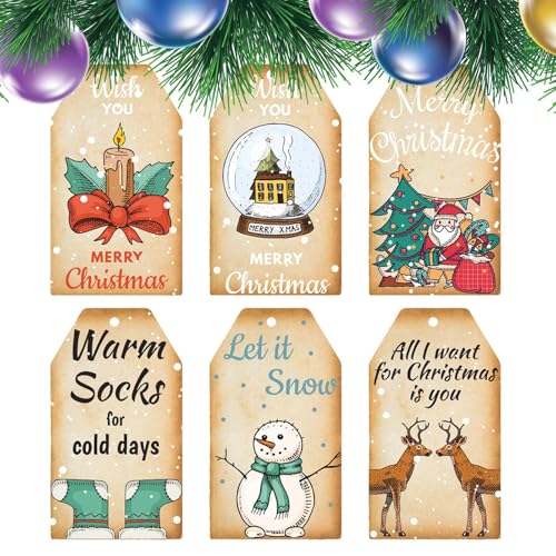 Yuemeuy Weihnachtsgeschenkanhänger mit Schnur, Anhänger 60 Stück Weihnachtsanhänger Dekoration Weihnachtsbaumschmuck | Weihnachtsdekorationsanhänger, Weihnachtsbänder für von Yuemeuy