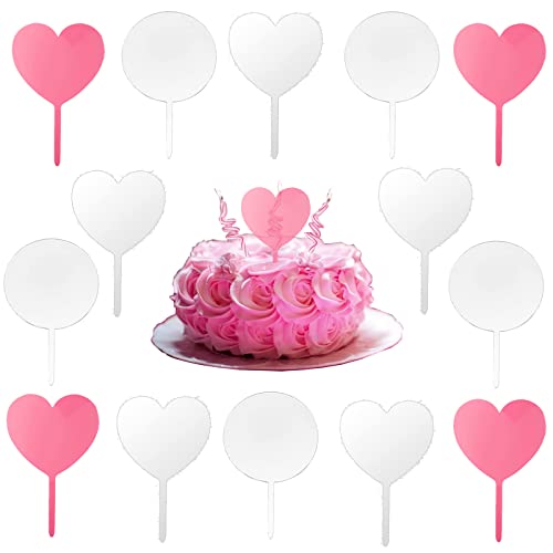 15 Stück Acryl Kuchen Topper, Herz Acryl Topper und Klare Runde Acryl, Blanko DIY Torten Topper, Cake Toppers für Geburtstag Partybedarf Baby Party Hochzeit Kuchendeko (Transparent, Rosa) von Yuemuop