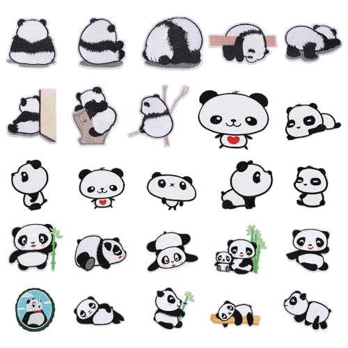 Yueser Flicken zum Aufbügeln Kinder, 25Pcs Panda Bügelflicken Kinder Aufnäher Junge Bügelbilder für Textilien Bügelpatch Aufbügelflicken Bügelsticker Patches Aufnäher zum Aufbügeln für Kleidung Jeans von Yueser