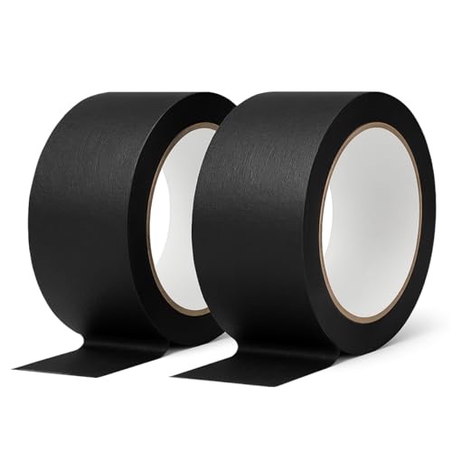 Yuexitech 2 Rollen Klebeband Malerarbeiten 50mm x 20m, Schwarz Maler Kreppband für PräZise Kanten Beim Streichen & Lackieren, Stark Haftendes Abklebeband von Yuexitech