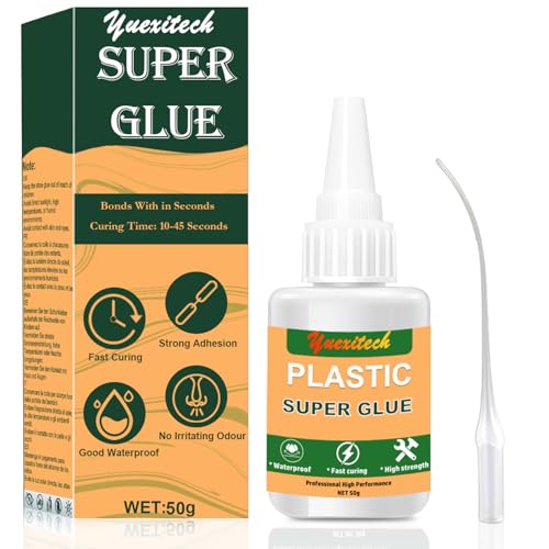 Yuexitech Kunststoffkleber 50g, Superkleber für Kunststoff, Modellbau Kleber Extra Stark, Wasserfester und hitzebeständiger Superkleber für Kunststoff, Acryl, Modellbau, DIY-Basteln, PVC, Vinyl von Yuexitech