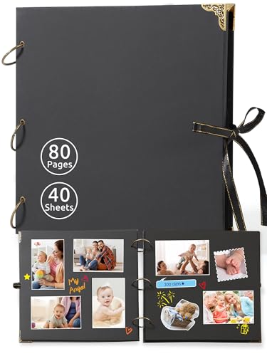 YuForr 80-seitiges dickes Kraftpapier Fotoalbum, perfekt für Ihr Scrapbook, Kunst- und Bastelprojekte (28 x 28 cm), in Farbe Schwarz von Yuforr
