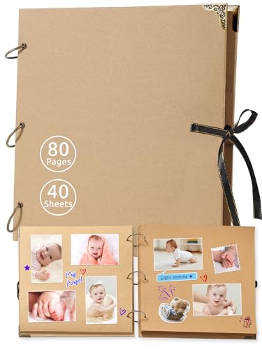 YuForr 80-seitiges dickes Kraftpapier Fotoalbum, perfekt für Ihr Scrapbook, Kunst- und Bastelprojekte (28 x 28 cm), in Farbe grau von Yuforr
