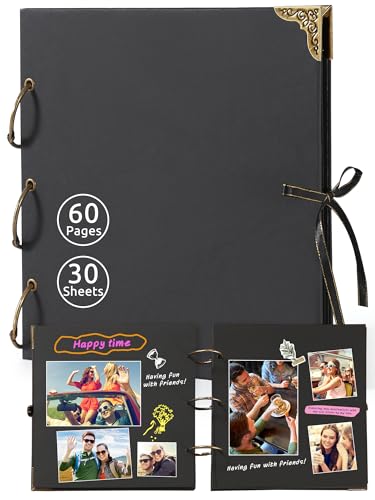 Yuforr 60-seitiges dickes Kraftpapier Fotoalbum, perfekt für Ihr Scrapbook, Kunst- und Bastelprojekte (21x 21 cm), in Farbe Schwarz von Yuforr