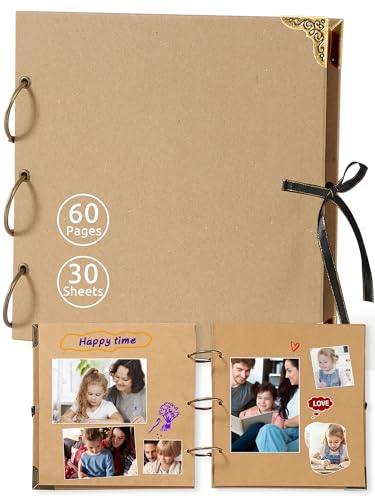Yuforr 60-seitiges dickes Kraftpapier Fotoalbum, perfekt für Ihr Scrapbook, Kunst- und Bastelprojekte (21x 21 cm), in Farbe grau von Yuforr