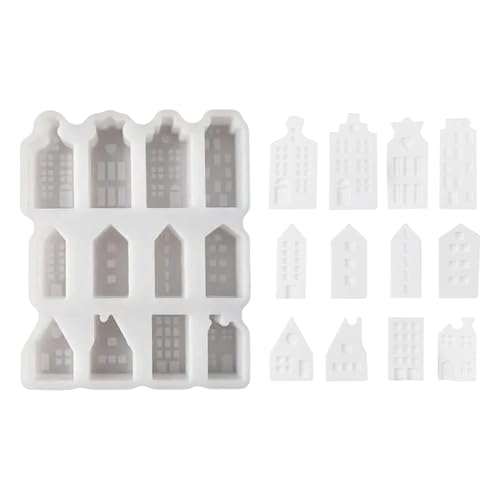 Hausförmige Silikonform,Haus Gipsformen | 12-fach Silikon Handwerk Form für Zuhause Dekoration Gips Ornament Kerzenherstellung Epoxidharz Guss von Yugugomo