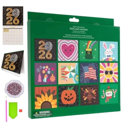 2026 Wandkalender Diamond Painting Kit, DIY Diamond Art Kalender 2026, 12-Monate Flip-Planer & To-Do-Liste, Kreative Malerei Bastelkalender für Weihnachten Home Office Dekoration von Yuhaidzsw