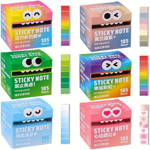Haftnotizen mit niedlichem Monster-Muster, lustige Pastell-Memo-Notizblöcke, zufällige Farbe, niedliches Monster-Muster, selbstklebend, Cartoon-Notizblöcke, lebhafter Farbverlauf, Notizblöcke (bunt, 6 von Yuhaidzsw