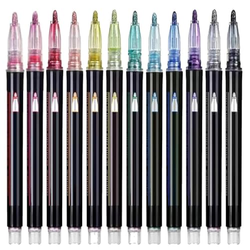 Illuminateupon/Neattidyly Marker für Highlight, Magische Stifte, Double Line Outline Super Squiggles Metallic Glitter Stifte, Double Line Quick Dry Graffiti Dotting Point Liner Stifte (12 Stück) von Yuhaidzsw