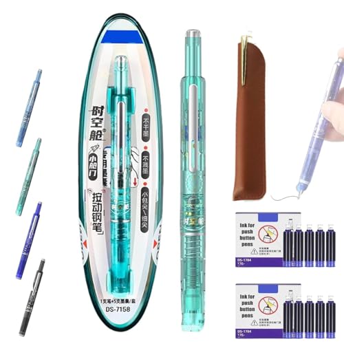 Yuhaidzsw Protectivemethod Füllfederhalter, einziehbar, 0,38 mm, blaue und schwarze Tinte, transparenter Schaft mit 5 nachfüllbaren Tintenpatronen, glattes Schreiben, kein Auslaufen (grün, blau von Yuhaidzsw