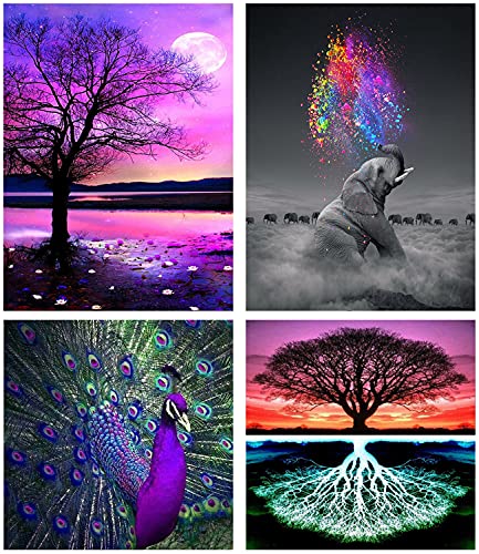 Diamond Painting, 4 Pack DIY 5d Diamant Painting Bilder für Erwachsene & Kinder [mit Diamond Painting Zubehör] Diamant malerei Kits Malen nach Zahlen Wohnzimmer Bilder Dekoration für Home Wall von YuhooTech