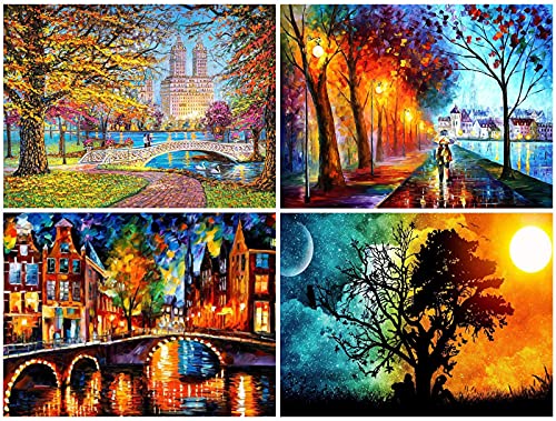 Diamond Painting, 4 Pack DIY 5d Diamant Painting Bilder für Erwachsene & Kinder [mit Diamond Painting Zubehör] Diamant malerei Kits Malen nach Zahlen Wohnzimmer Bilder Dekoration für Home Wall von YuhooTech