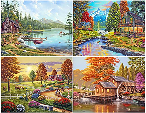 Diamond Painting, 4 Pack DIY 5d Diamant Painting Bilder für Erwachsene & Kinder [mit Diamond Painting Zubehör] Diamant malerei Kits Malen nach Zahlen Wohnzimmer Bilder Dekoration für Home Wall von YuhooTech