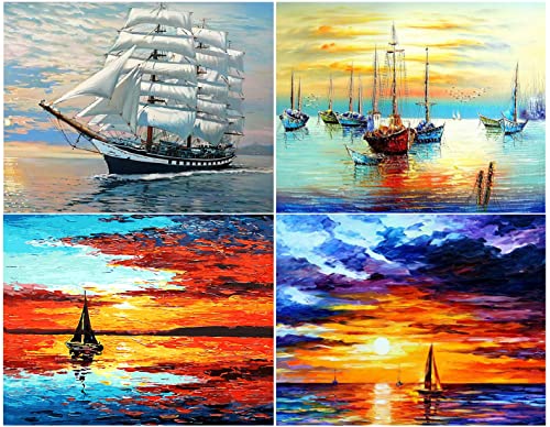 Diamond Painting Full Set | 4 Pack DIY 5d Diamant Painting Bilder mit Diamond Painting Zubehör für Erwachsene & Kinder/Diamant malerei Kits Malen nach Zahlen Wohnzimmer Bilder Dekoration für Home Wall von YuhooTech