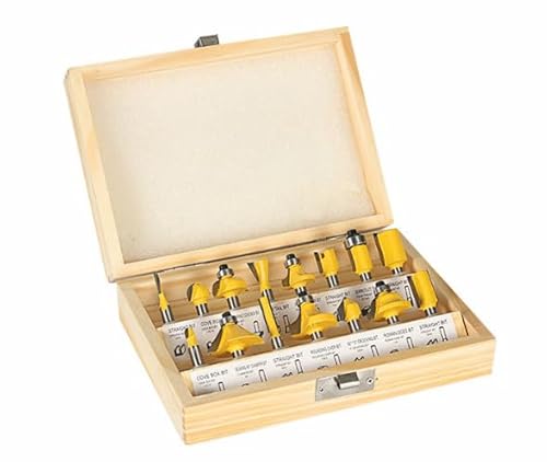 Yuhtech 15-teiliges Fräser-Bit-Set, 1/4-Zoll-Schaft mit Wolframkarbidspitze, Fräser-Set, Holzbearbeitung, Fräser-Werkzeug-Set mit Holzbox, Holzfrässäge, Schneider für Holzarbeiten Yuhtech 15-teiliges Fräser-Bit-Set, 1/4-Zoll-Schaft mit Wolframkarbidspitze, Fräser-Set, Holzbearbeitung, Fräser-Werkzeug-Set mit Holzbox, Holzfrässäge, Schneider für Holzarbeiten von Yuhtech