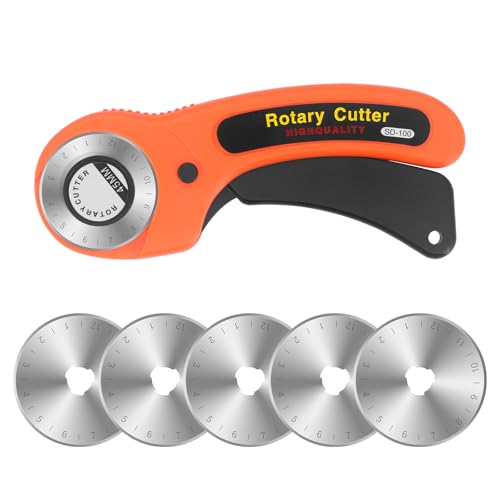 Yuhtech 45 mm Rollschneider, Rollschneider für Stoff mit 5 extra 45 mm hochscharfen Klinge, ergonomischer Griff, Rollschneider für Stoff, Leder, Basteln, Nähen, Quilten Yuhtech 45 mm Rollschneider, Rollschneider für Stoff mit 5 extra 45 mm hochscharfen Klinge, ergonomischer Griff, Rollschneider für Stoff, Leder, Basteln, Nähen, Quilten von Yuhtech