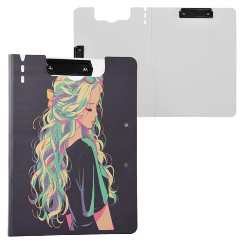 Faltbare Klemmbretter, buntes Haar, Mädchen, A4-Klemmbrett, Folio, horizontale und vertikale Doppel-Clips, Schul-Klemmbrett mit Abdeckung Faltbare Klemmbretter, buntes Haar, Mädchen, A4-Klemmbrett, Folio, horizontale und vertikale Doppel-Clips, Schul-Klemmbrett mit Abdeckung von Yuiboo