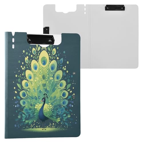 Faltbares Klemmbrett, Frühlingsgrüner Pfau, A4-Klemmbrett, doppelte Metallklammern, Stifthalter, Still-Clipboard mit festem Einband Faltbares Klemmbrett, Frühlingsgrüner Pfau, A4-Klemmbrett, doppelte Metallklammern, Stifthalter, Still-Clipboard mit festem Einband von Yuiboo