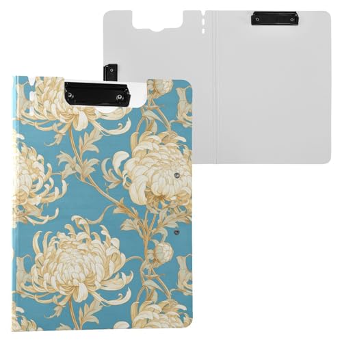 Faltbares Klemmbrett, weiß, Chrysantheme, Cyan, A4, Klemmbrett, Folio-Ordner, horizontale und vertikale Doppelklammern, Schulklemmbrett mit festem Einband Faltbares Klemmbrett, weiß, Chrysantheme, Cyan, A4, Klemmbrett, Folio-Ordner, horizontale und vertikale Doppelklammern, Schulklemmbrett mit festem Einband von Yuiboo