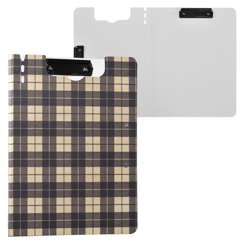 Faltbares Klemmbrett Schwarz Beige Büffel Plaid A4 Klemmbrett Padfolio Horizontal und Vertikal Doppelclips Büro Klemmbrett mit Hardcover Faltbares Klemmbrett Schwarz Beige Büffel Plaid A4 Klemmbrett Padfolio Horizontal und Vertikal Doppelclips Büro Klemmbrett mit Hardcover von Yuiboo