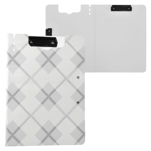 Faltbares Klemmbrett mit Aufbewahrung, graues Gingham-Muster, A4-Klemmbrett, zwei Metall-Clips, Stifthalter, Büro-Klemmbrett mit festem Einband Faltbares Klemmbrett mit Aufbewahrung, graues Gingham-Muster, A4-Klemmbrett, zwei Metall-Clips, Stifthalter, Büro-Klemmbrett mit festem Einband von Yuiboo