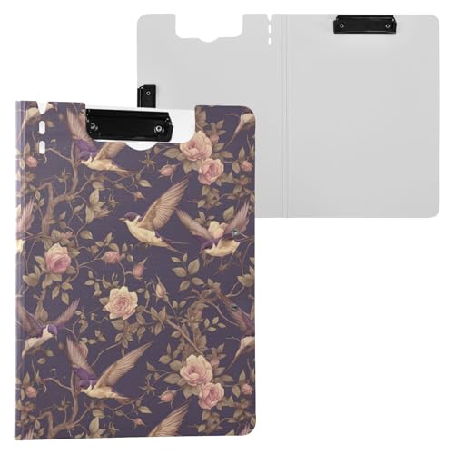 Faltbares Klemmbrett mit Schwalbenvögeln, rosa Rosen, A4-Klemmbrett, Folio, zwei Metall-Clips, Stifthalter, Schul-Klemmbrett mit festem Einband Faltbares Klemmbrett mit Schwalbenvögeln, rosa Rosen, A4-Klemmbrett, Folio, zwei Metall-Clips, Stifthalter, Schul-Klemmbrett mit festem Einband von Yuiboo