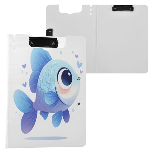 Faltbares Klemmbrett mit niedlichem Fisch, blau, A4, Klemmbrett, Folio-Ordner, zwei Metall-Clips, Stifthalter, Büro-Klemmbrett mit Abdeckung Faltbares Klemmbrett mit niedlichem Fisch, blau, A4, Klemmbrett, Folio-Ordner, zwei Metall-Clips, Stifthalter, Büro-Klemmbrett mit Abdeckung von Yuiboo