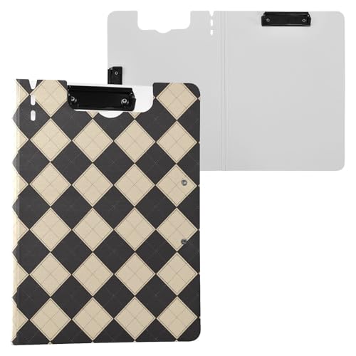 Klemmbrett, faltbar, schwarz, beige, Schachbretter, A4, Klemmbrett, Folio, doppelte Metallklammern, Stifthalter, Schulklemmbrett mit festem Einband Klemmbrett, faltbar, schwarz, beige, Schachbretter, A4, Klemmbrett, Folio, doppelte Metallklammern, Stifthalter, Schulklemmbrett mit festem Einband von Yuiboo