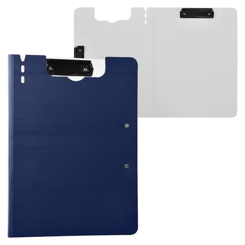 Klemmbrett-Mappe, Marineblau, einfarbig, A4, Klemmbrett, Folio-Ordner, doppelte Metall-Clips, Stifthalter, Büro-Klemmbrett mit Abdeckung Klemmbrett-Mappe, Marineblau, einfarbig, A4, Klemmbrett, Folio-Ordner, doppelte Metall-Clips, Stifthalter, Büro-Klemmbrett mit Abdeckung von Yuiboo