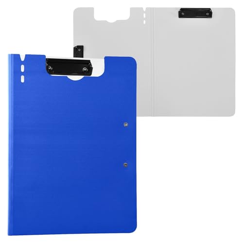 Klemmbrett-Mappe, blau, einfarbig, A4, Klemmbrett, Folio-Ordner, zwei Metall-Clips, Stifthalter, Still-Klemmbrett mit Abdeckung Klemmbrett-Mappe, blau, einfarbig, A4, Klemmbrett, Folio-Ordner, zwei Metall-Clips, Stifthalter, Still-Klemmbrett mit Abdeckung von Yuiboo