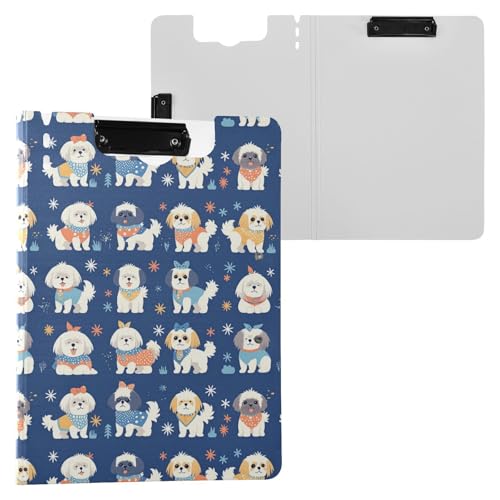 Klemmbrett mit Aufbewahrung, kleine Hunde, tiefblau, A4-Klemmbrett, Folio-Ordner, zwei Metall-Clips, Stifthalter, Schulklemmbrett mit festem Einband Klemmbrett mit Aufbewahrung, kleine Hunde, tiefblau, A4-Klemmbrett, Folio-Ordner, zwei Metall-Clips, Stifthalter, Schulklemmbrett mit festem Einband von Yuiboo